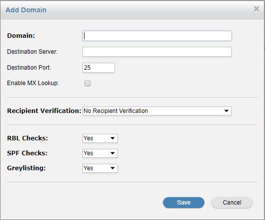 Add Domain window settings